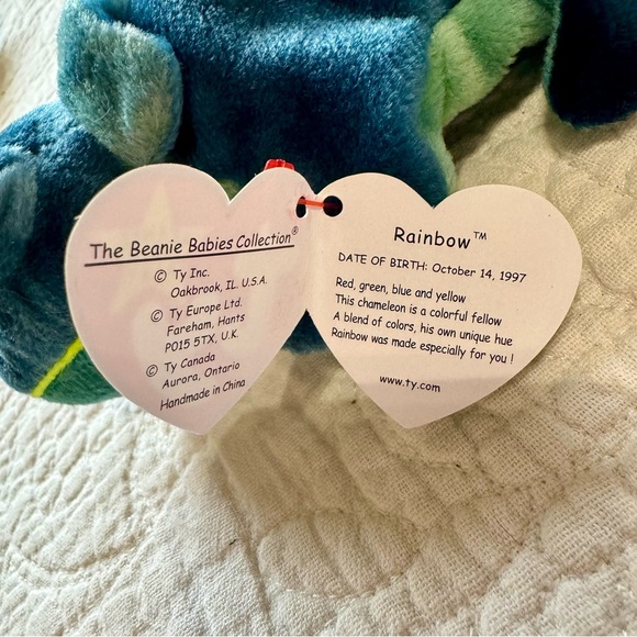Vintage 90s Ty Rainbow Beanie Baby Plush Toy Chameleon Lizard Blue 1997 Mint New - Picture 3 of 8